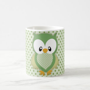 Mug Crème verte douce mignonne et hibou jaune