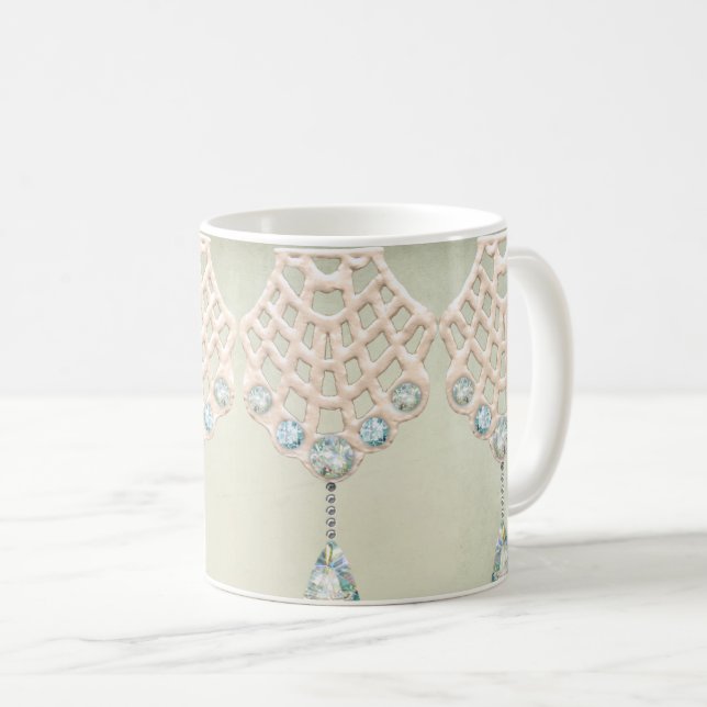 Mug Crème victorieuse en strass turquoise en dentelle  (Devant droit)