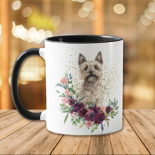 Mug Crimson Floral Bouquet Cairn Terrier Chien (Créateur téléchargé)