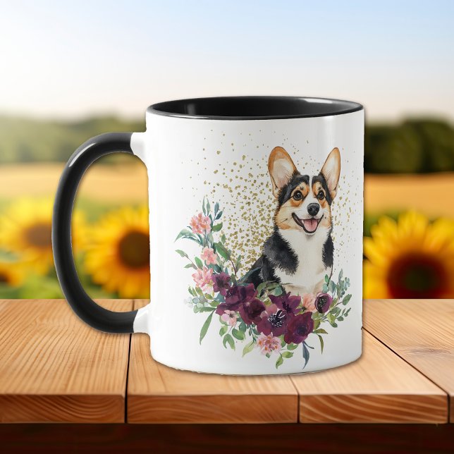 Mug Crimson Floral Bouquet Cardigan Welsh Corgi Chien (Créateur téléchargé)