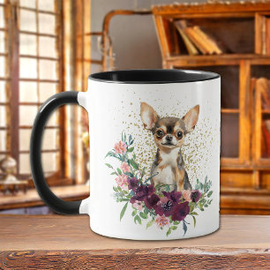 Mug Crimson Floral Bouquet Chihuahua Chien
