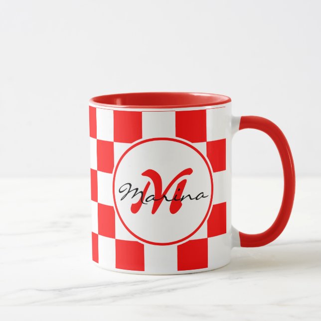 Mug Croatie | Hrvatska | Nom À damiers Monogramme (Droite)