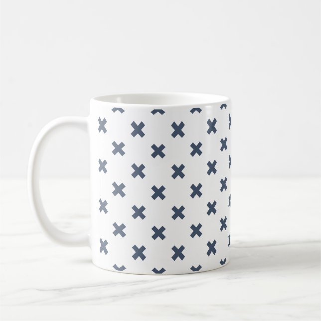 Mug Crochets bleu-gris sur blanc (Gauche)