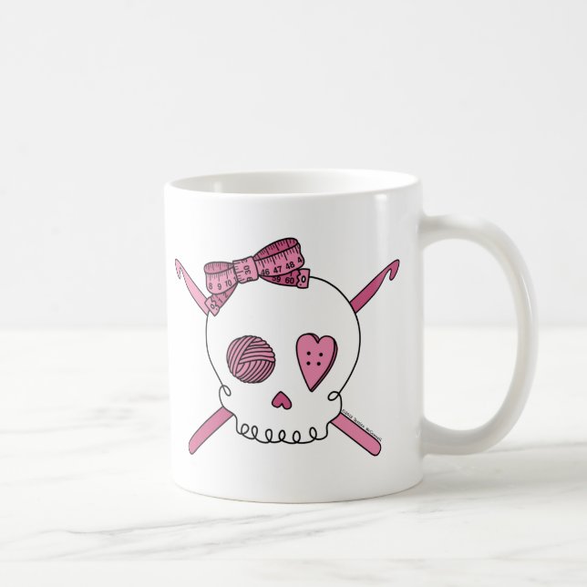 Mug Crochets de crâne et de crochet (rose) (Droite)