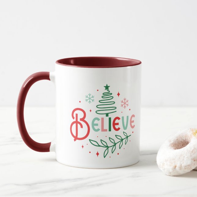 Mug Croire En La Magie Noël Typographie Moderne Police (Avec donut)