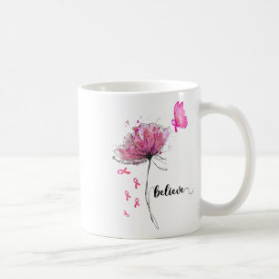 Mug Croire le papillon des fleurs rose Ribbon cancer d