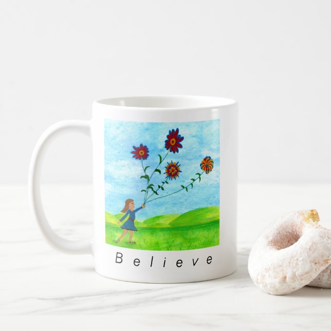 Mug "Crois l'Impossible" Fille avec des cerfs-volants (Avec donut)