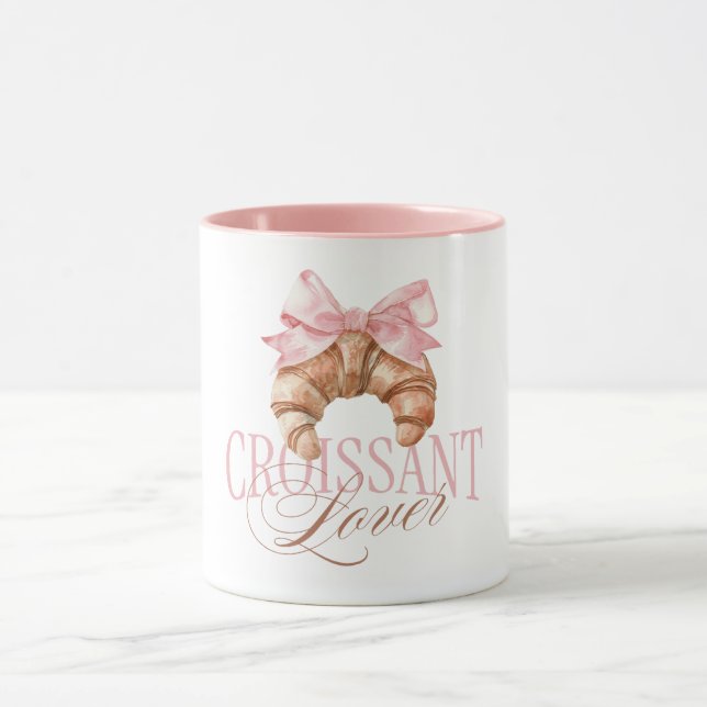 Mug Croissant Coquette Français à Ruban Rose Doux (Centre)