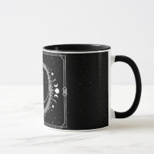 Croissant de Lune avec Soleil et Étoiles Noir et B