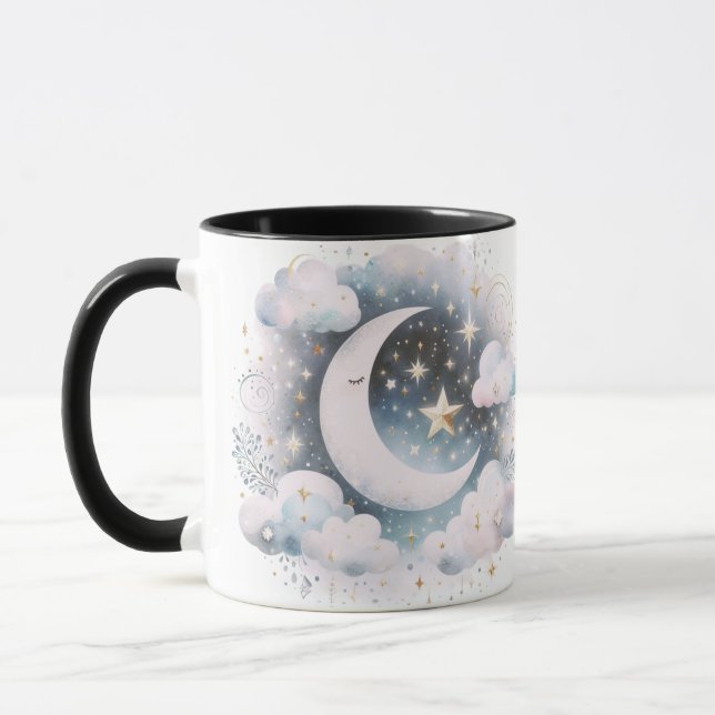 Mug Croissant de Lune Céleste Bleu et Blanc Bohème Mod (Gauche)