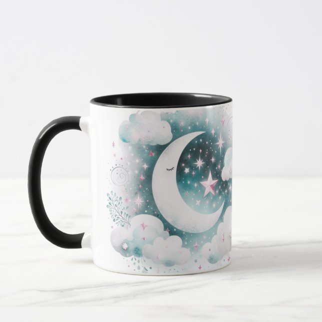 Mug Croissant de Lune Céleste Bleu et Blanc Bohème Mod (Gauche)