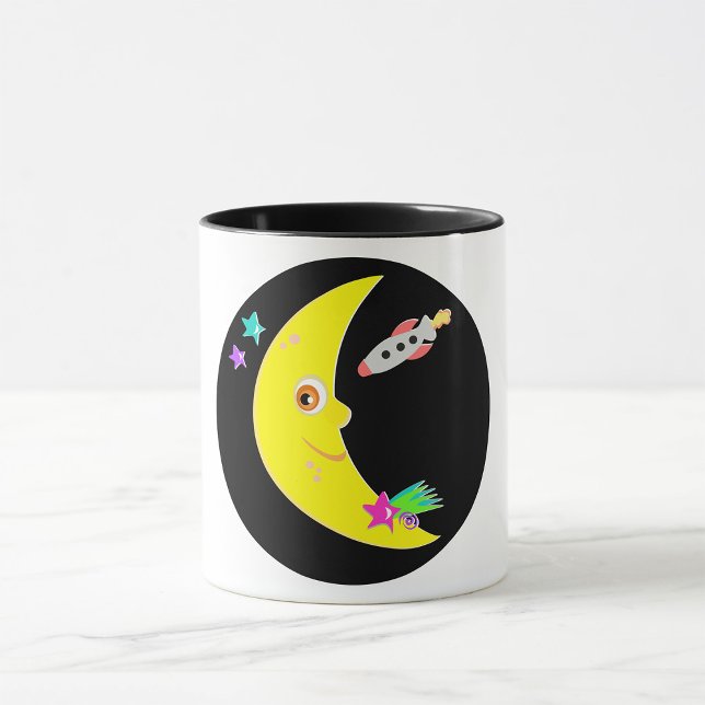 Mug Croissant de lune et fusée spatiale de dessin anim (Créateur téléchargé)