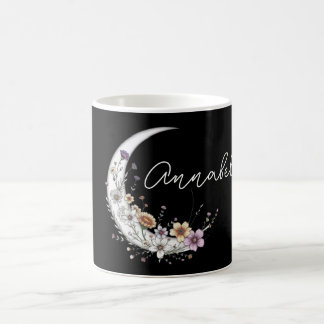 Mug Croissant de lune floral Nom personnalisé sur fond