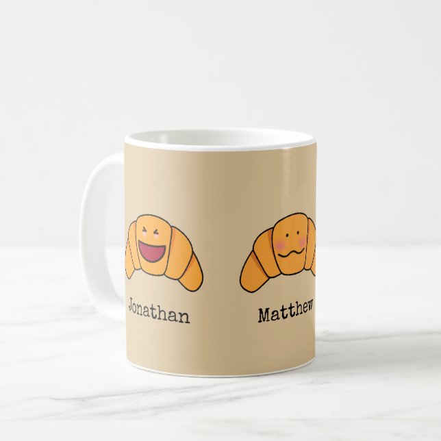 Mug Croissants fous trio avec des noms personnalisés (Devant gauche)