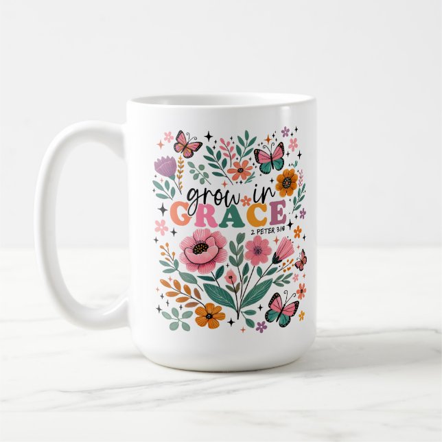 Mug Croître dans la Grâce Florale Chrétienne (Gauche)