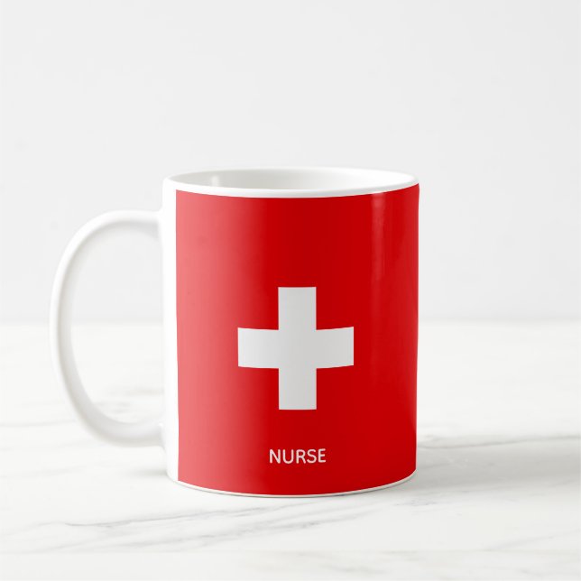 Mug Croix blanche, Caducée doré & Texte d'infirmière s (Gauche)