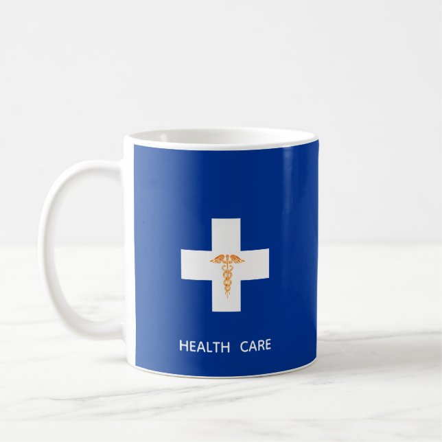 Mug Croix Blanche de la Santé, Caducée Doré sur Fond B (Gauche)