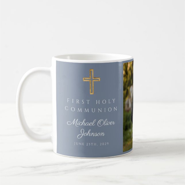 Mug Croix Bleue Religieux Boy First Communion Photo (Gauche)