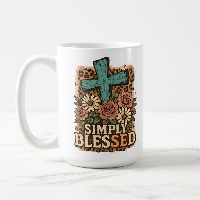 Mug Croix chrétienne simplement bénie Fleurs d'automne (Gauche)