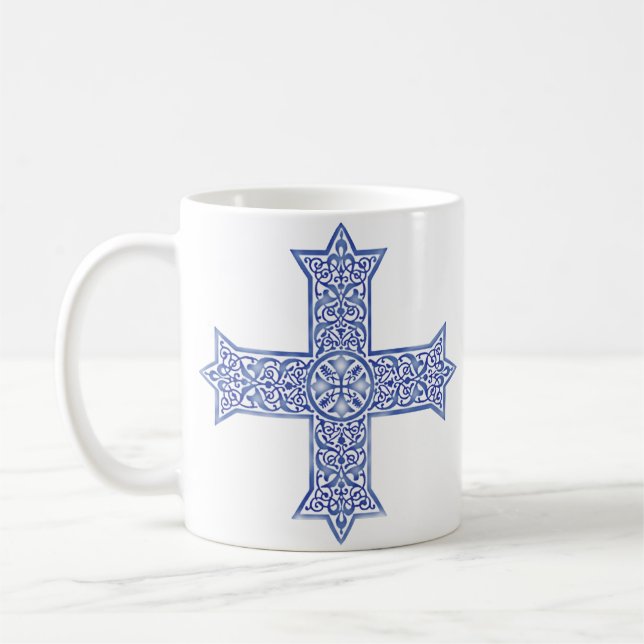 Mug Croix copte d'art en Lapis Bleu Premium (Gauche)