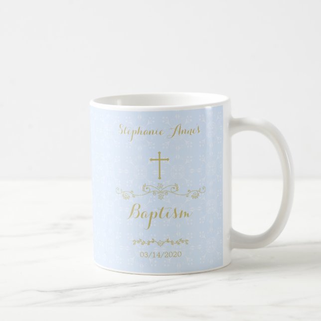 Mug Croix d'or et Laurels en bleu clair (Droite)