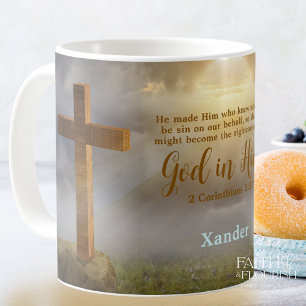 Mug Croix en bois verset biblique personnalisé