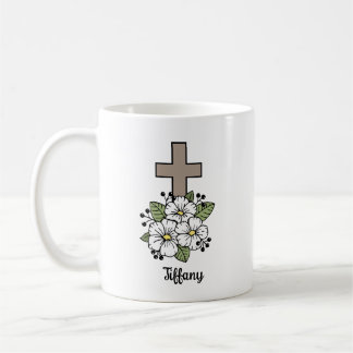 Mug Croix et fleurs personnalisées