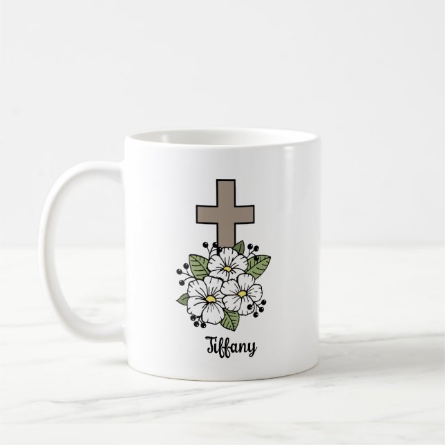 Mug Croix et fleurs personnalisées  (Gauche)