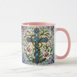 Mug Croix florale en verre tendu