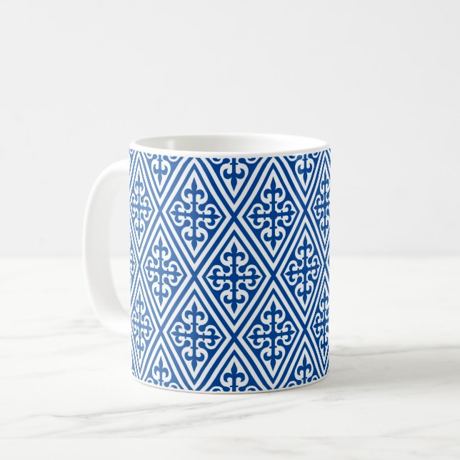 Mug Croix médiévale Damas - Cobalt bleu et blanc (Devant gauche)