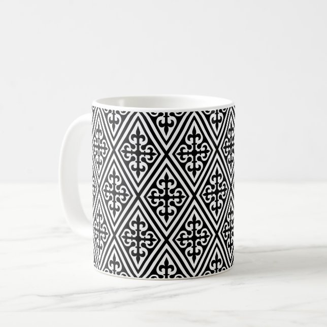Mug Croix médiévale Damas - Noir et blanc (Devant gauche)