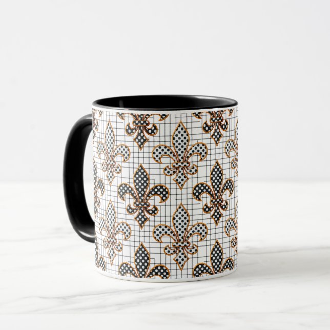 Mug Croix noire et blanche en hachures à pois Fleur-de (Devant gauche)