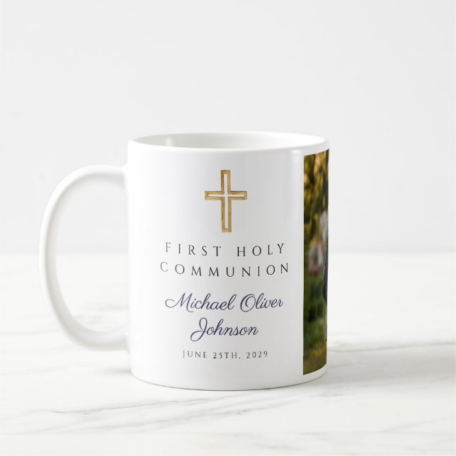 Mug Croix religieuse bleue Photo de la première commun (Gauche)