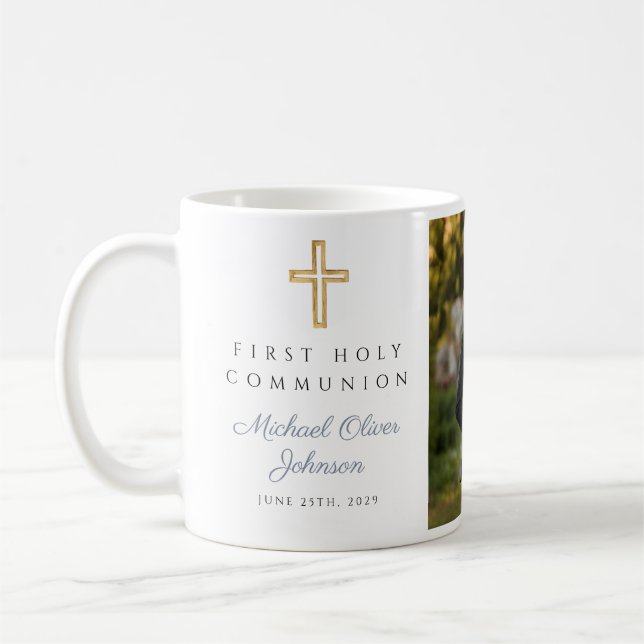 Mug Croix religieuse garçon première communion photo (Gauche)