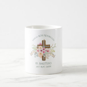 Mug Croix rose florale filles Bautizo Bautismo Baptism