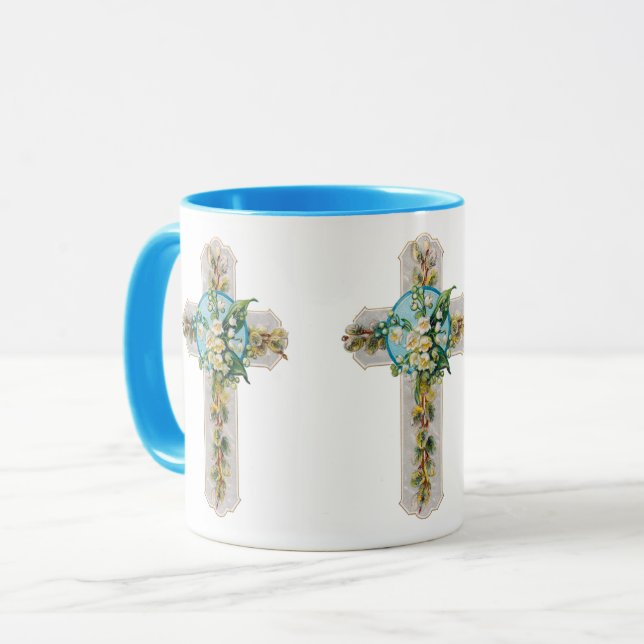 Mug Croix vintage et Fleurs (Devant gauche)