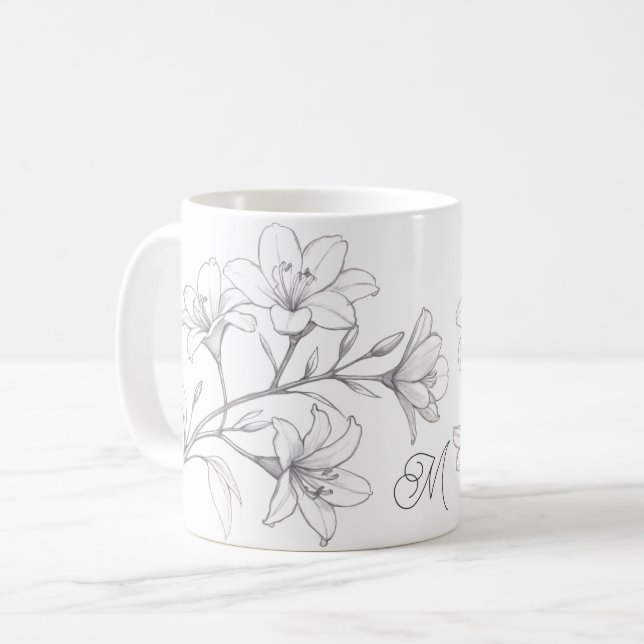 Mug Croquis au crayon Delicate de Flore Azalea (Devant gauche)
