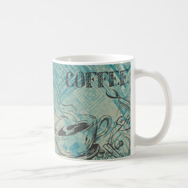 Mug Croquis d'art de café moderne bleu (Droite)