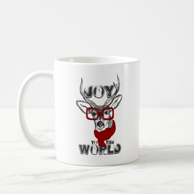 Mug Croquis de cerfs marrant cool "Joy to the World" (Gauche)