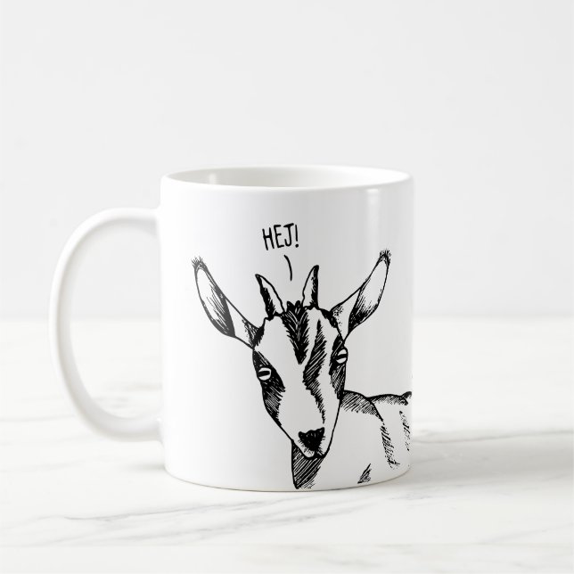 Mug Croquis de chèvre disant "Hej !" (Gauche)