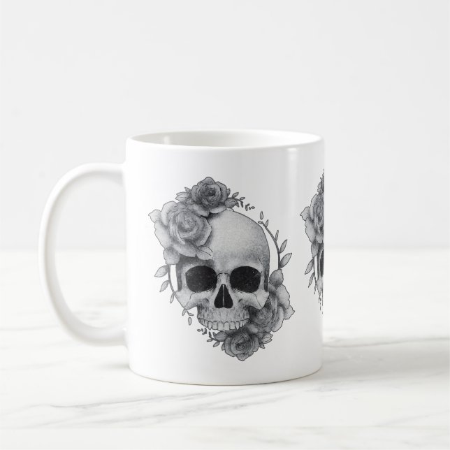 Mug Croquis de crâne et de roses (Gauche)