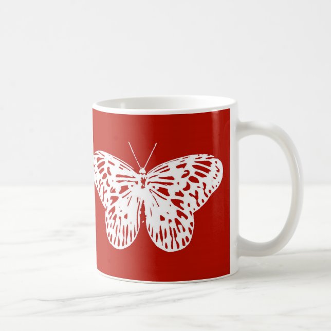 Mug Croquis de papillon, rouge profond et blanc (Droite)