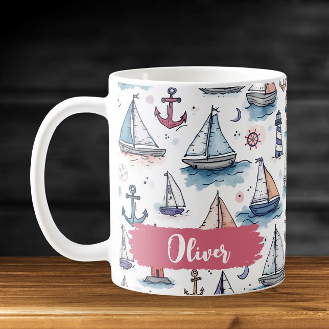Mug Croquis de rêve des bateaux à voile Ancres et phar (Créateur téléchargé)