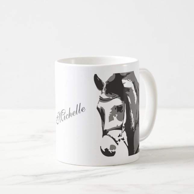 Mug Croquis de tête de cheval personnalisé en gris (Devant droit)