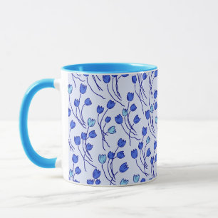 Mug Croquis de tulipes de cottage rétro Delft bleu