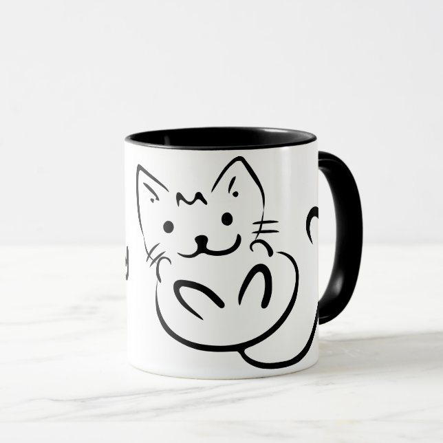 Mug Croquis en noir et blanc mignon Kitten (Devant droit)