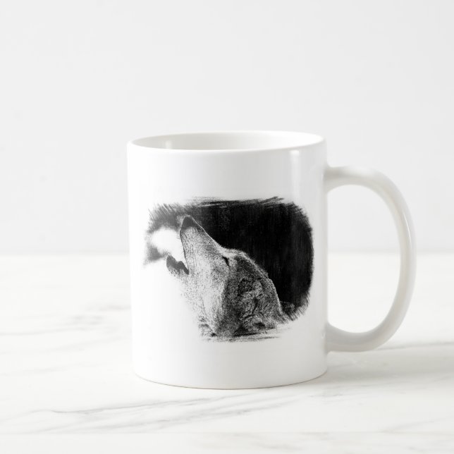 Mug Croquis noir et blanc Loup gris (Droite)