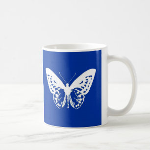 Mug Croquis papillon, bleu cobalt et blanc