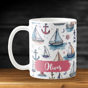 Mug Croquis rêveurs de voiliers, d'ancres et de phares