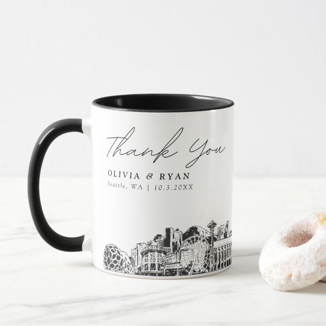 Mug Croquis Seattle Mariage simple personnalisé café M (Avec donut)